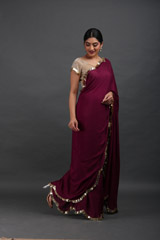 Maroon Saree With Gold Blouse
